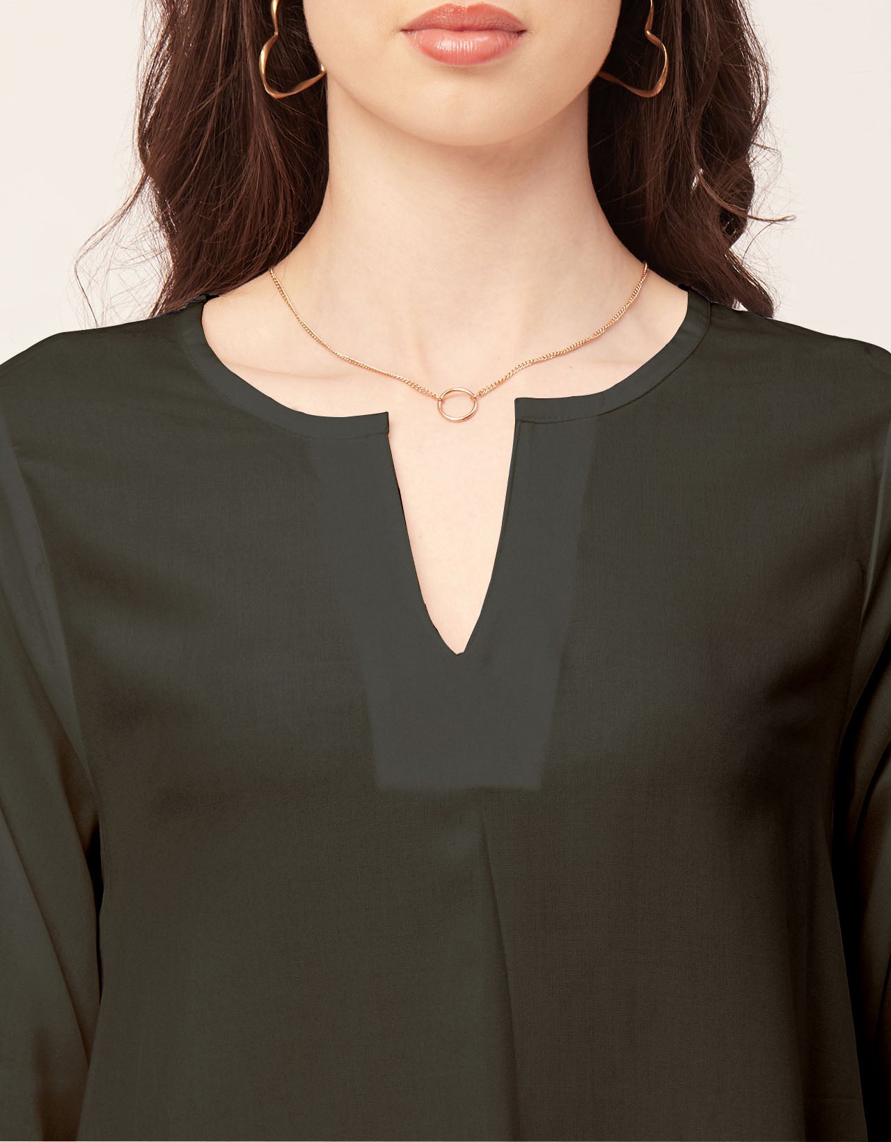 Solid Flared V Neck Dress