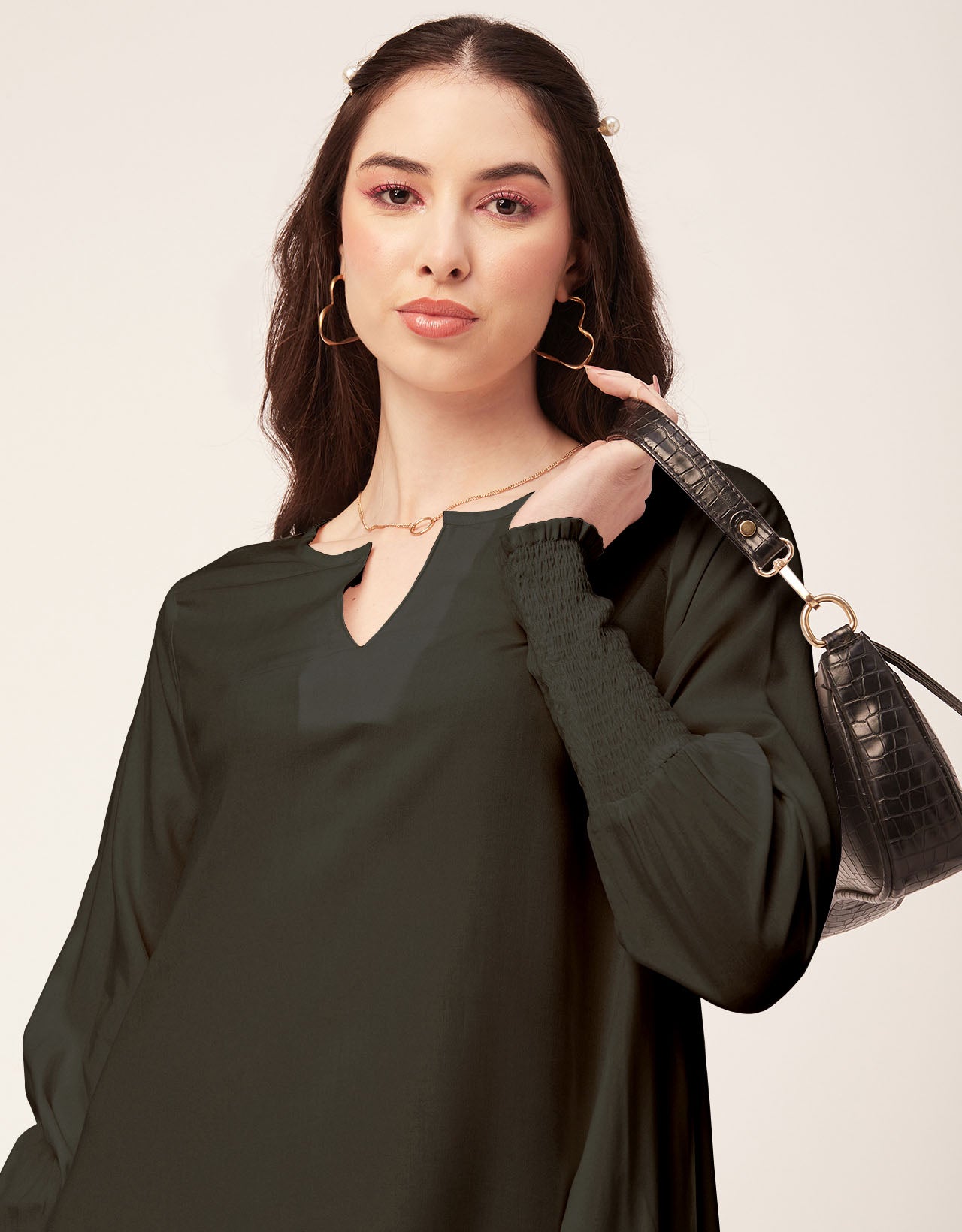 Solid Flared V Neck Dress