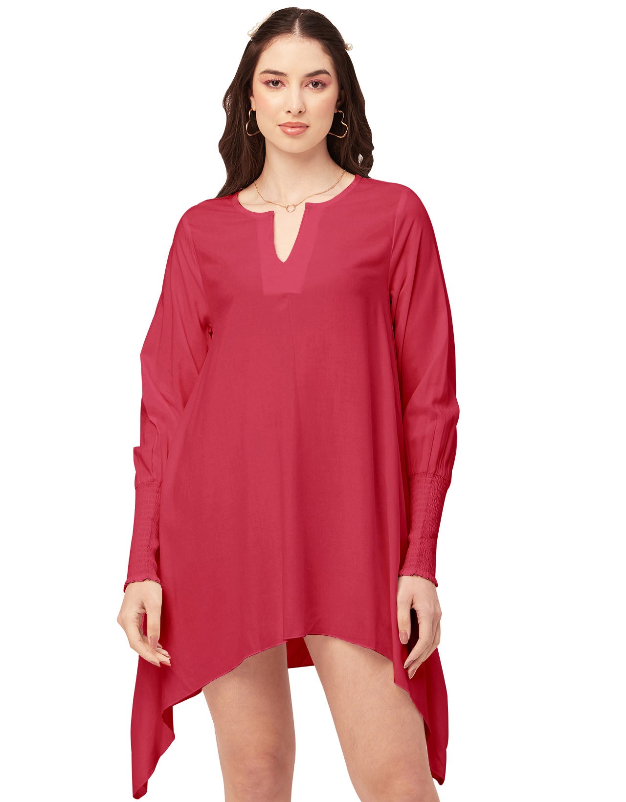 Solid Flared V Neck Dress