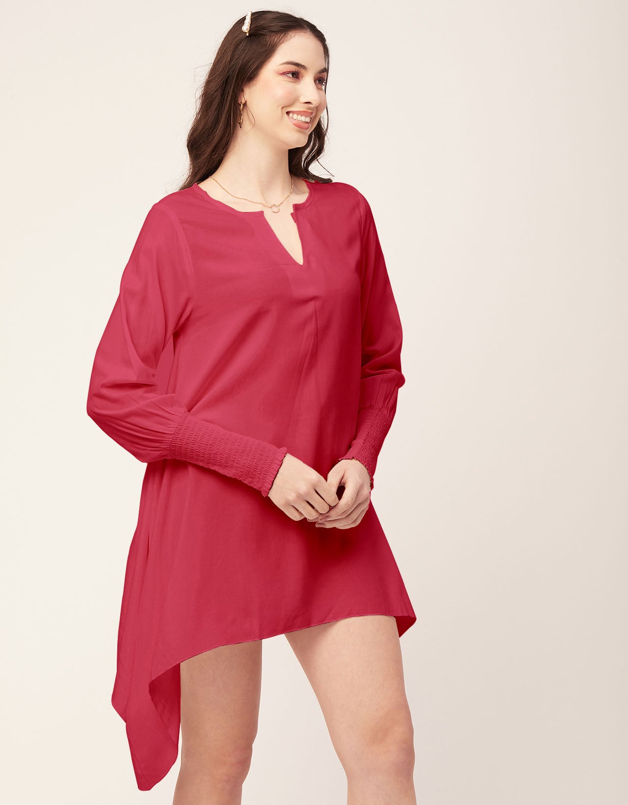 Solid Flared V Neck Dress