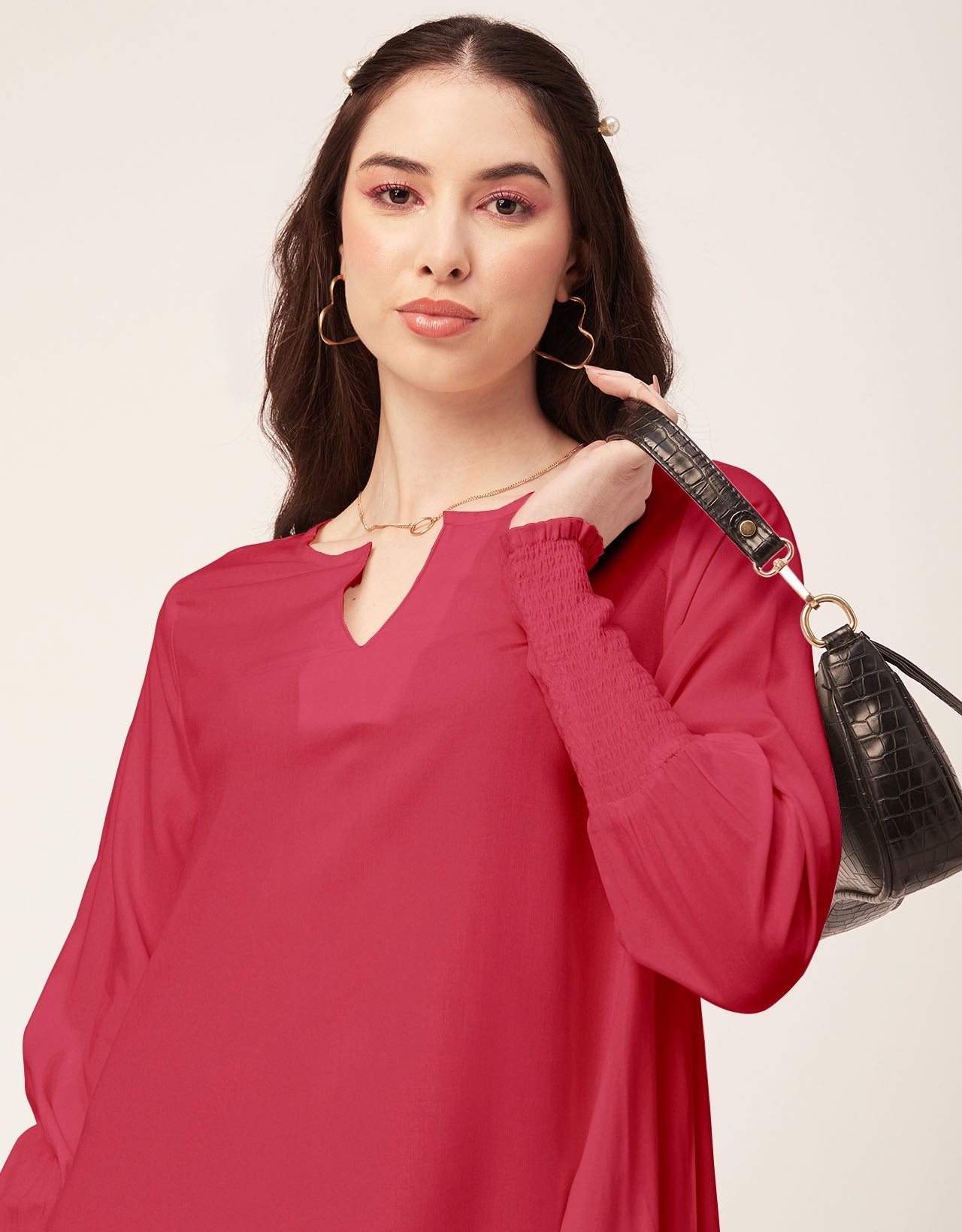Solid Flared V Neck Dress