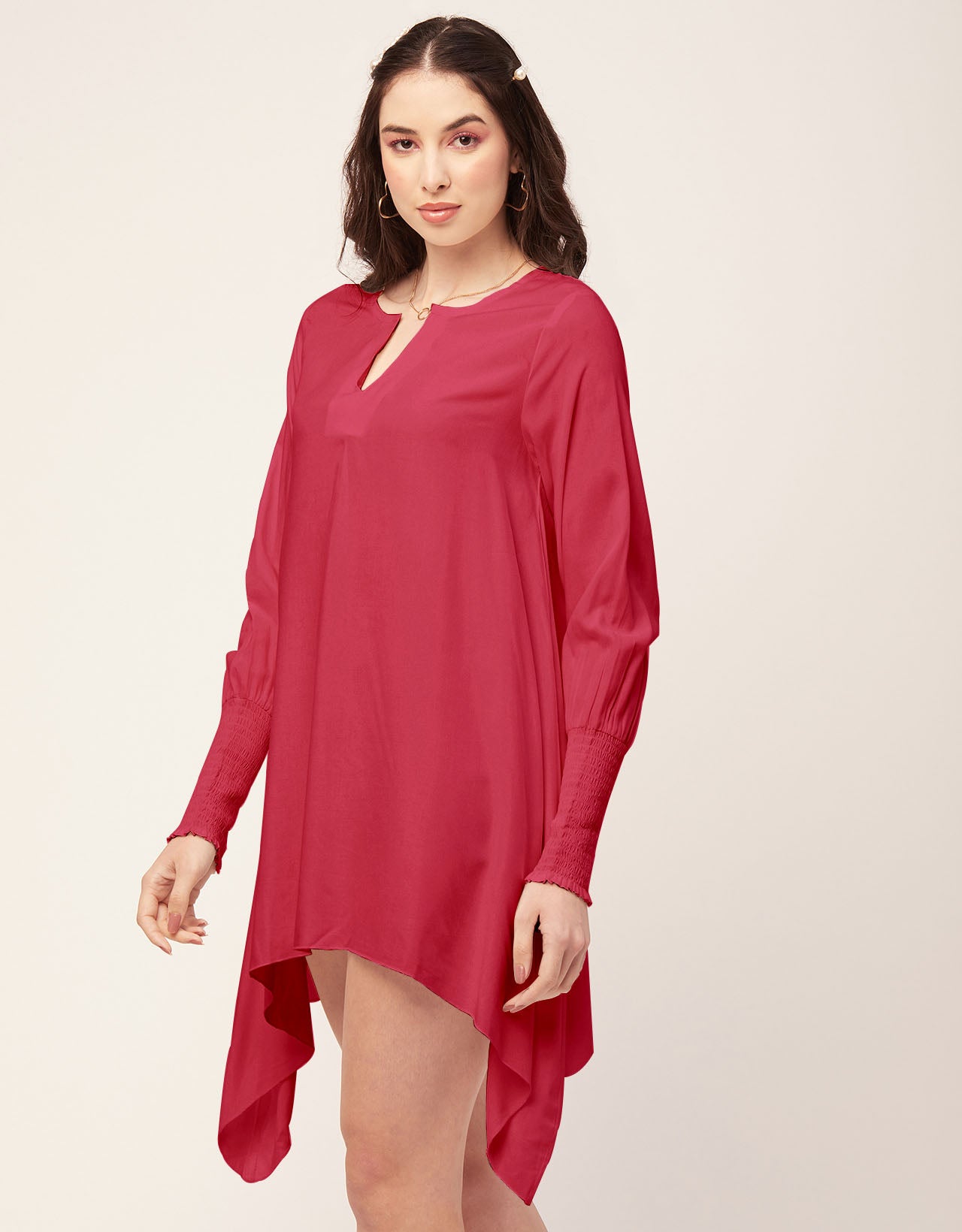 Solid Flared V Neck Dress