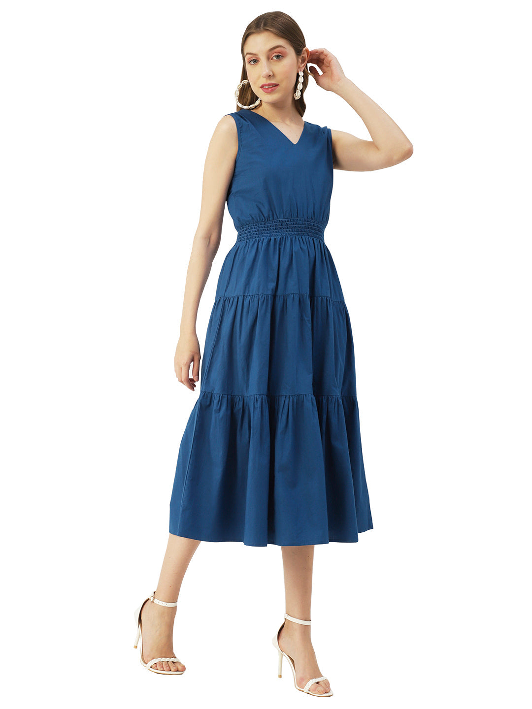 Solid Sleeveless Midi Dress