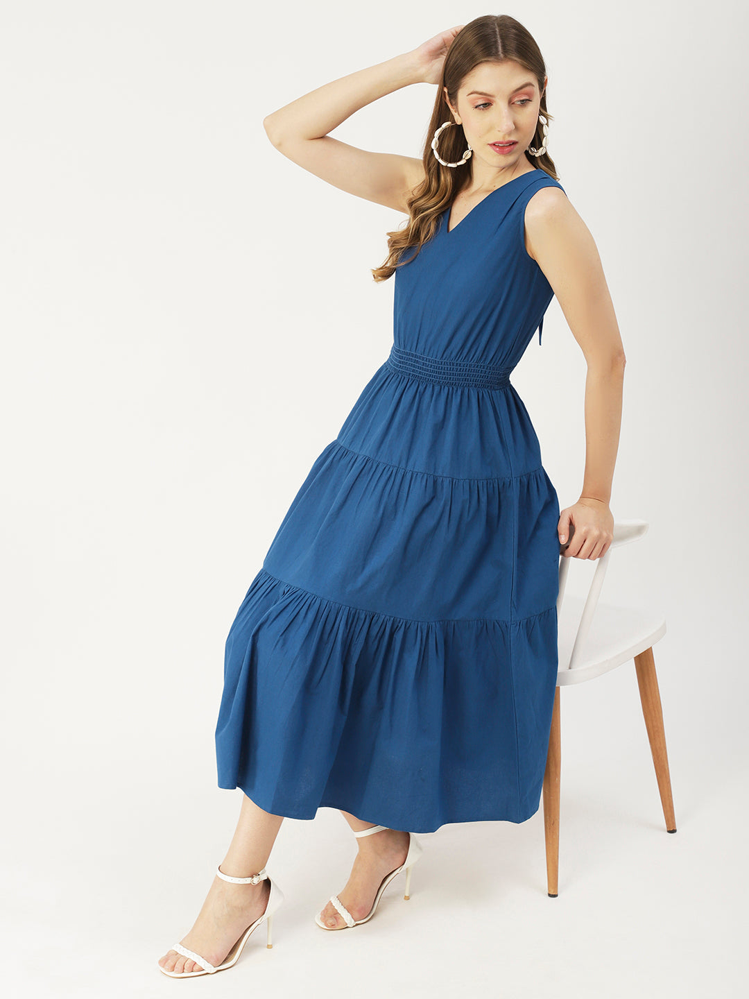 Solid Sleeveless Midi Dress
