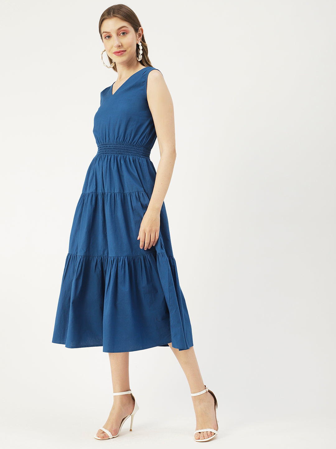 Solid Sleeveless Midi Dress