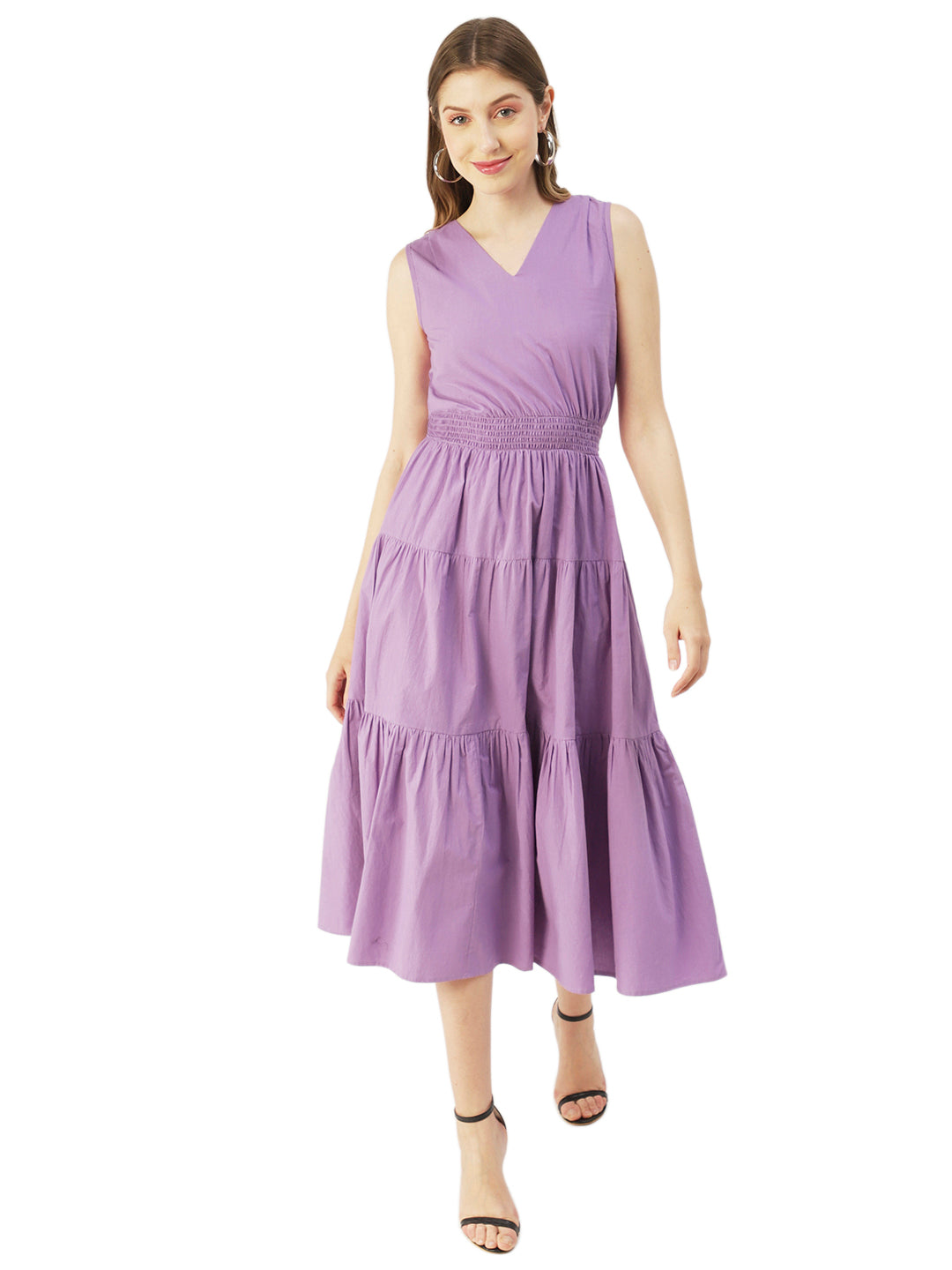 Solid Sleeveless Midi Dress