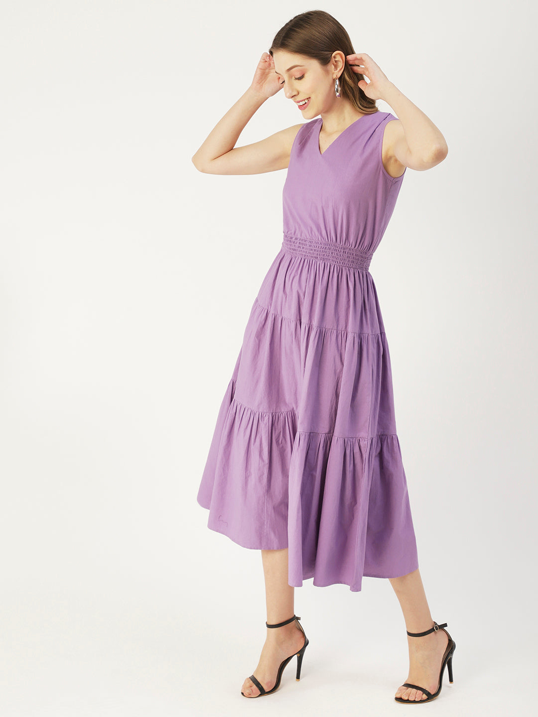 Solid Sleeveless Midi Dress