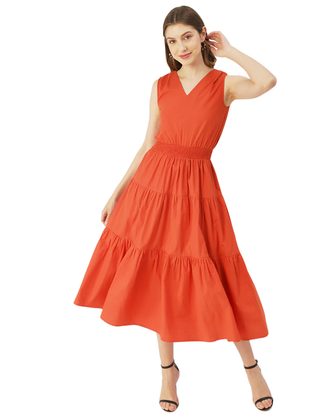 Solid Sleeveless Midi Dress
