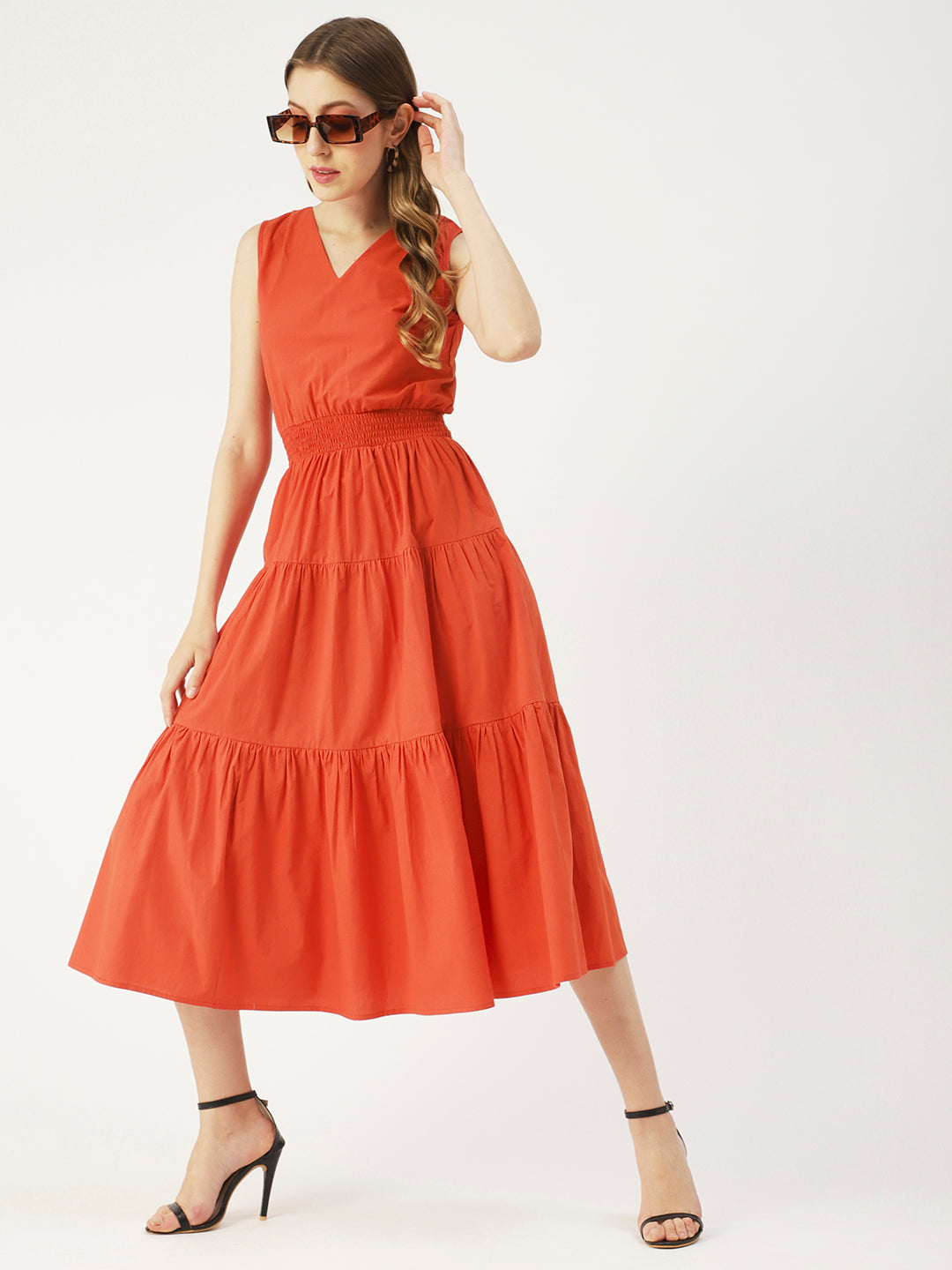 Solid Sleeveless Midi Dress