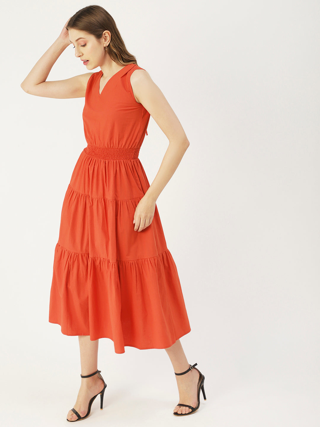 Solid Sleeveless Midi Dress