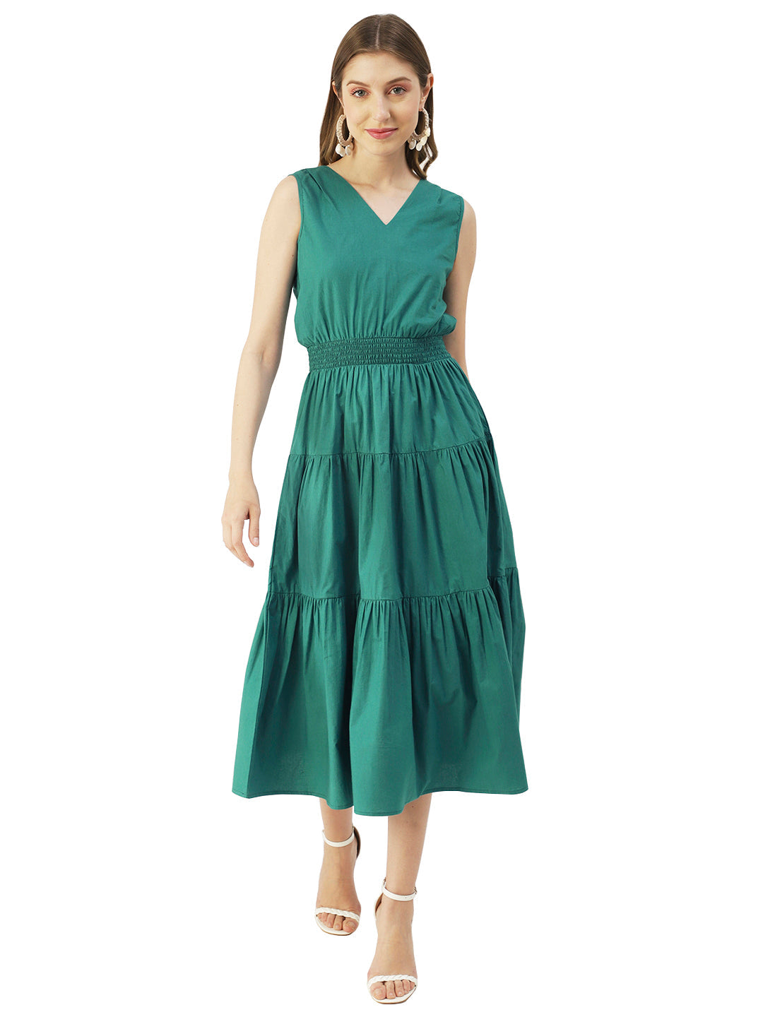 Solid Sleeveless Midi Dress