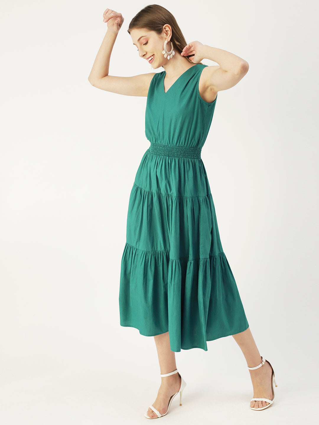 Solid Sleeveless Midi Dress