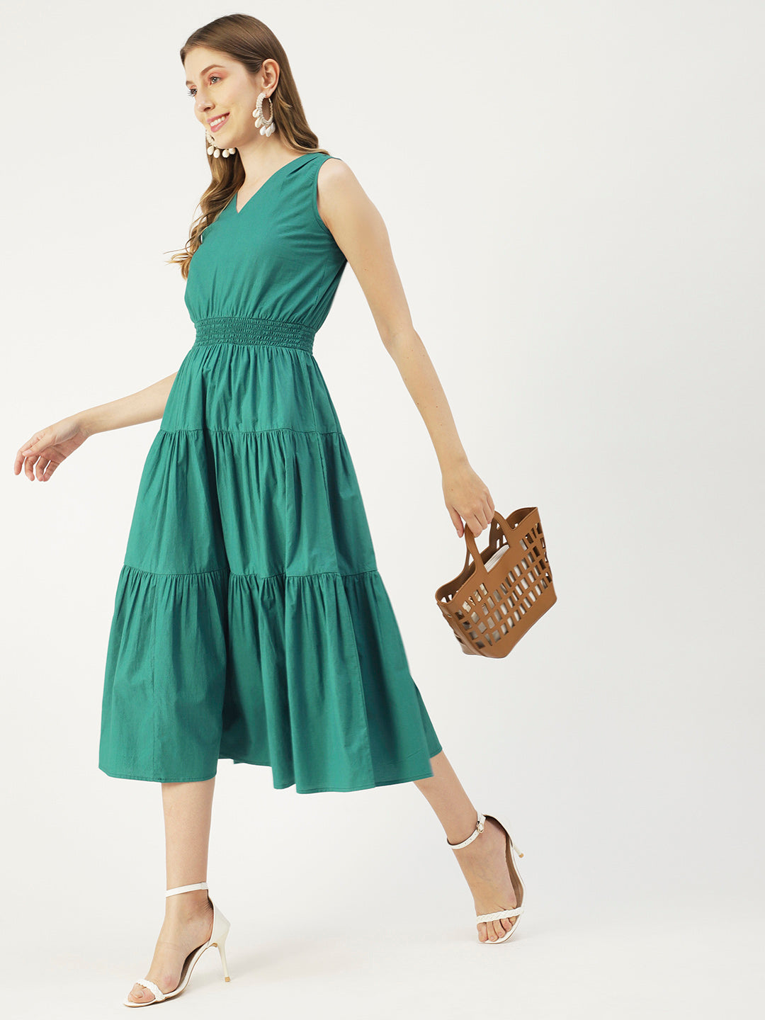 Solid Sleeveless Midi Dress