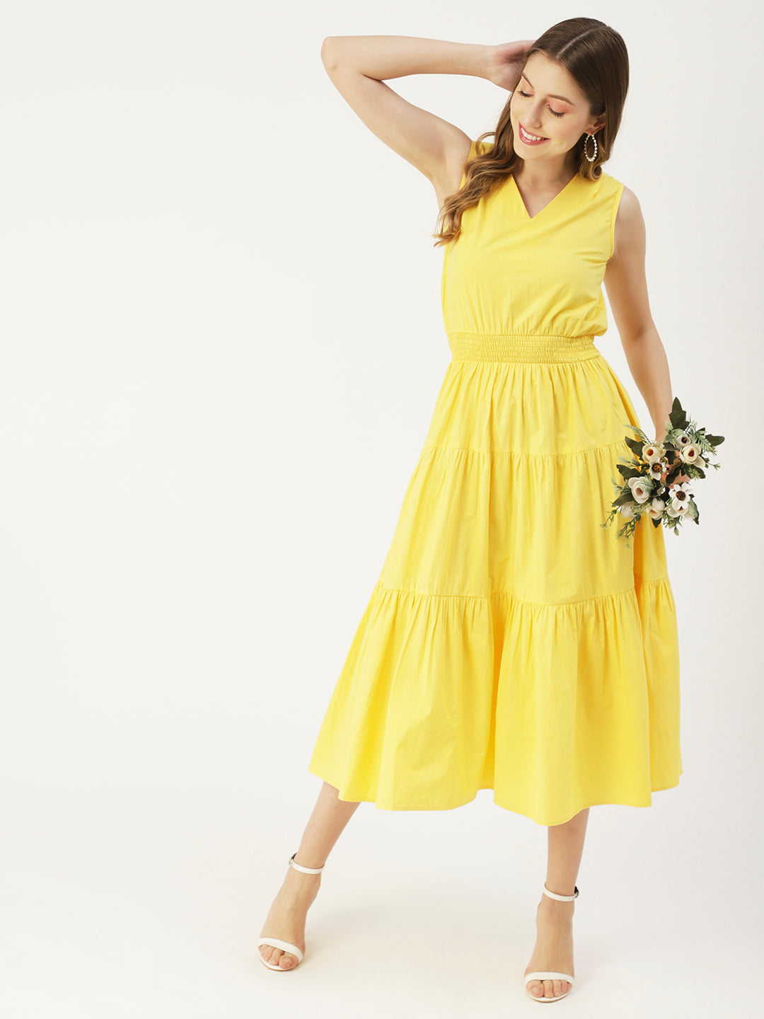 Solid Sleeveless Midi Dress