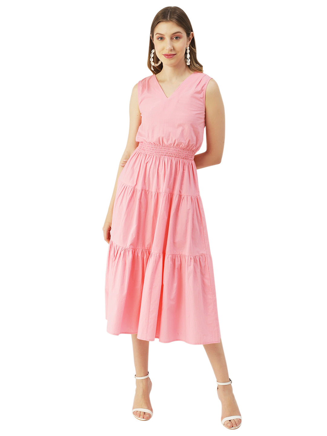 Solid Sleeveless Midi Dress