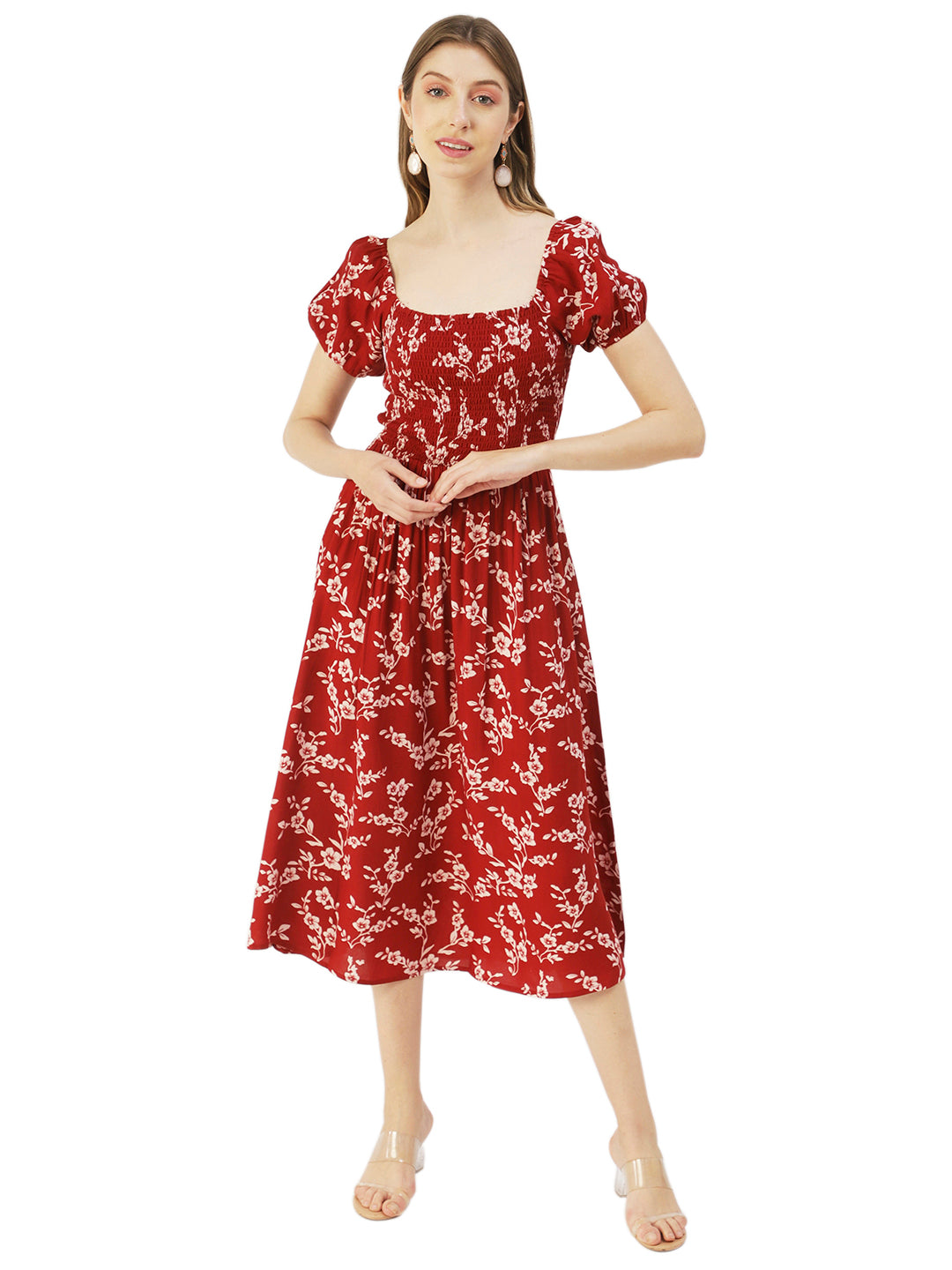 Printed Maxi Dress, Short Puff