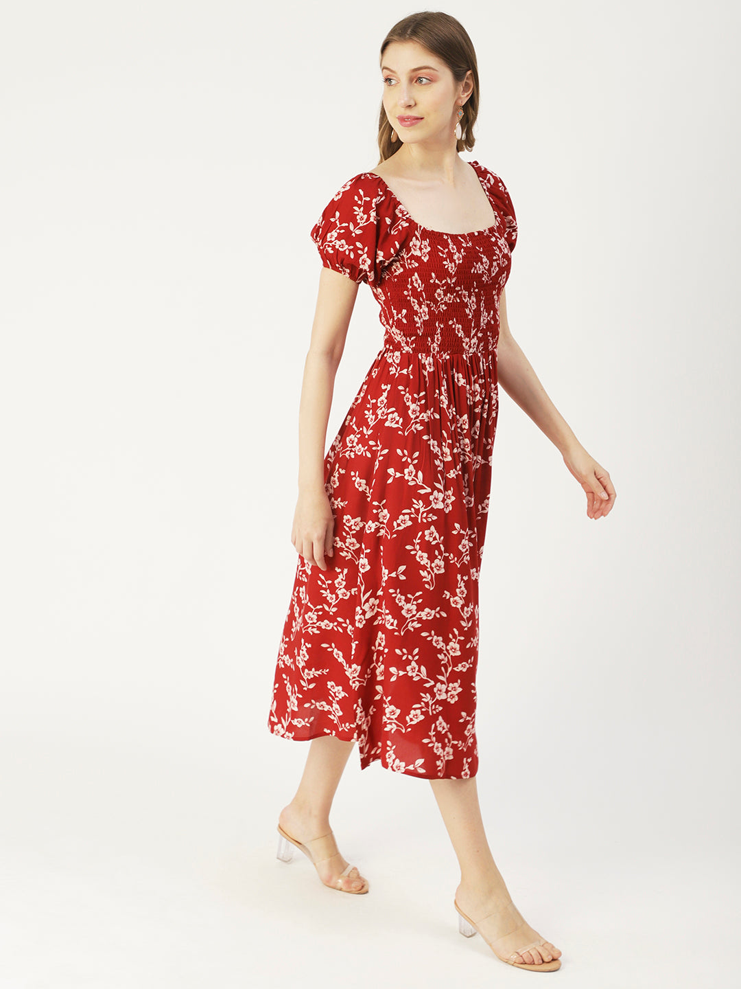 Printed Maxi Dress, Short Puff