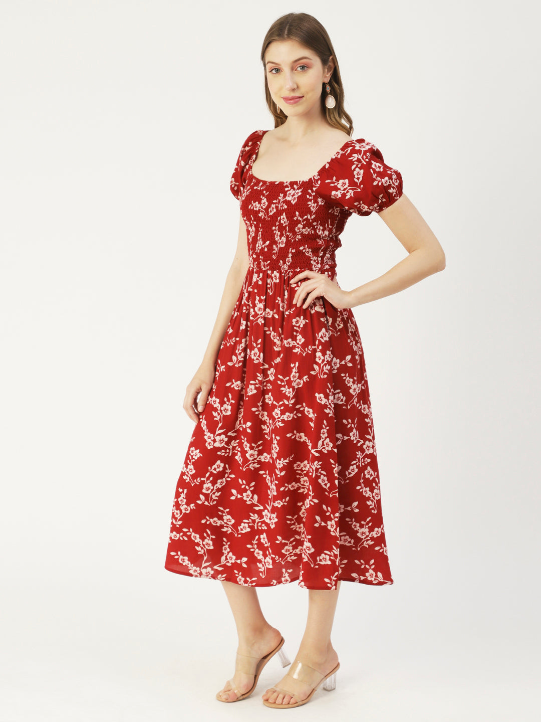 Printed Maxi Dress, Short Puff