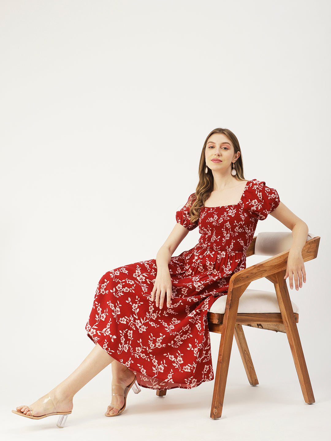 Printed Maxi Dress, Short Puff