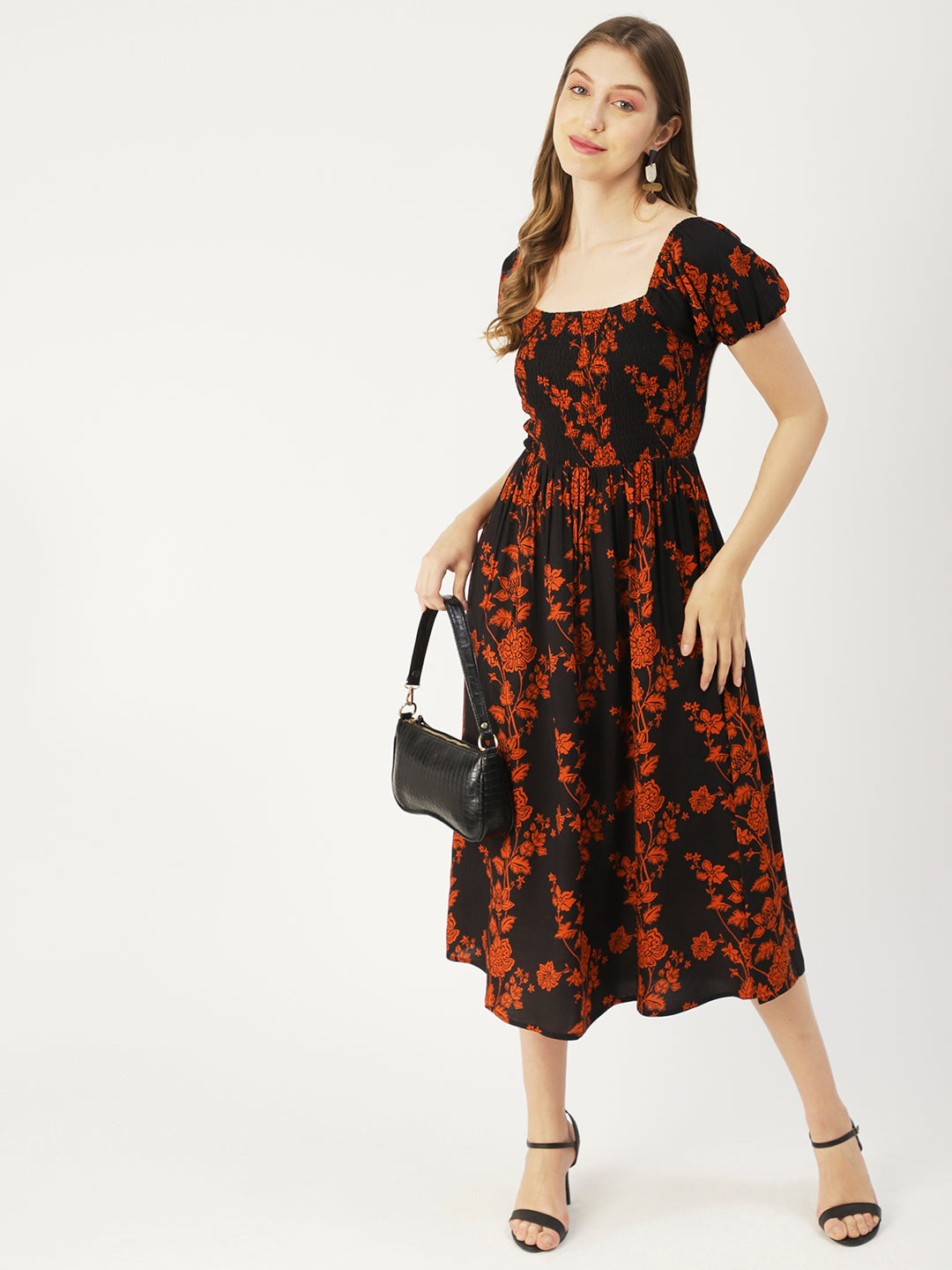 Printed Maxi Dress, Short Puff