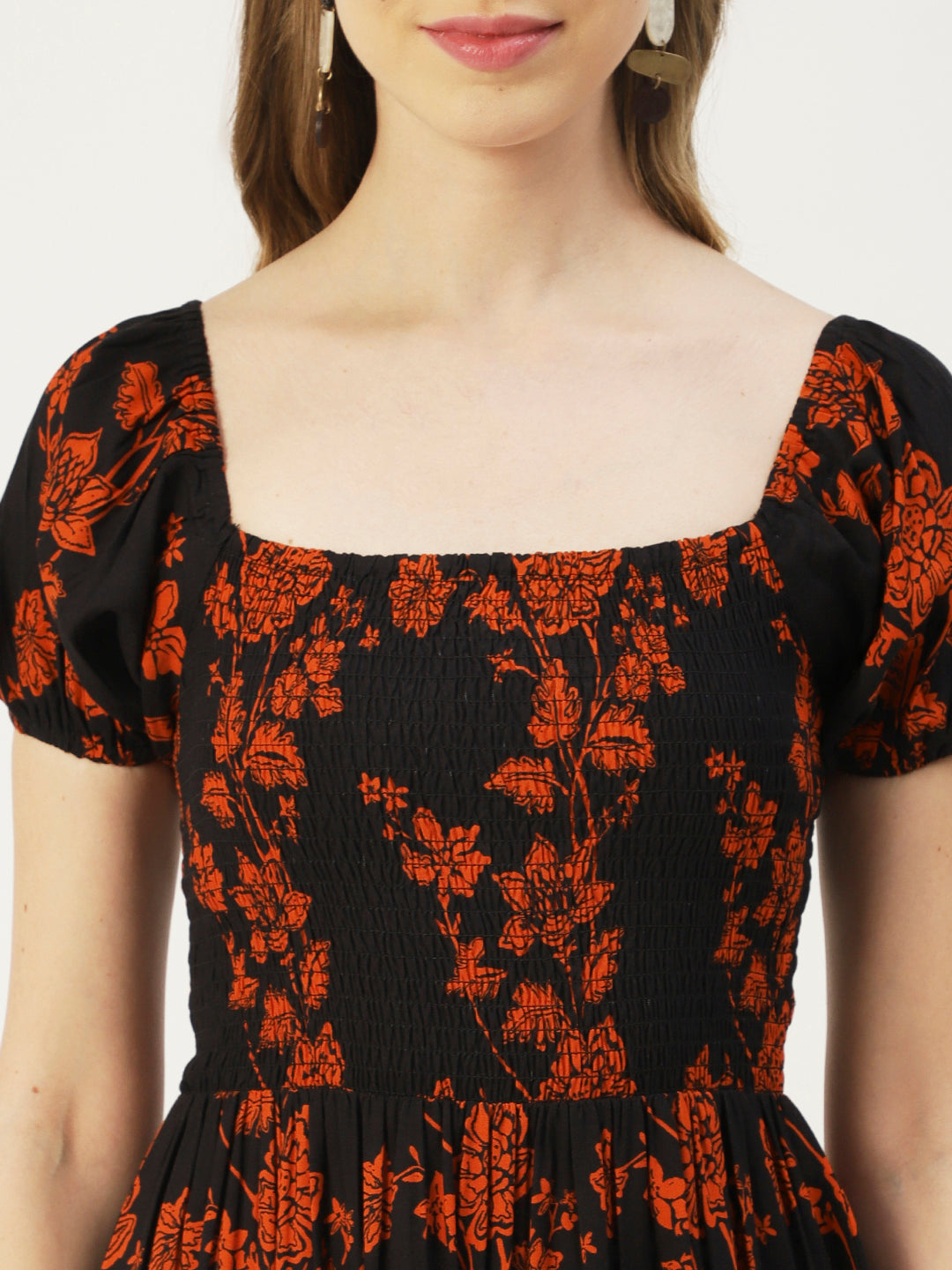 Printed Maxi Dress, Short Puff