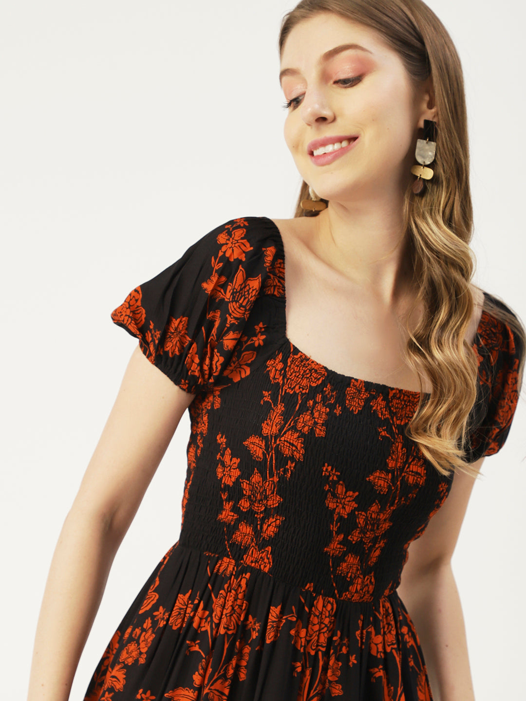 Printed Maxi Dress, Short Puff