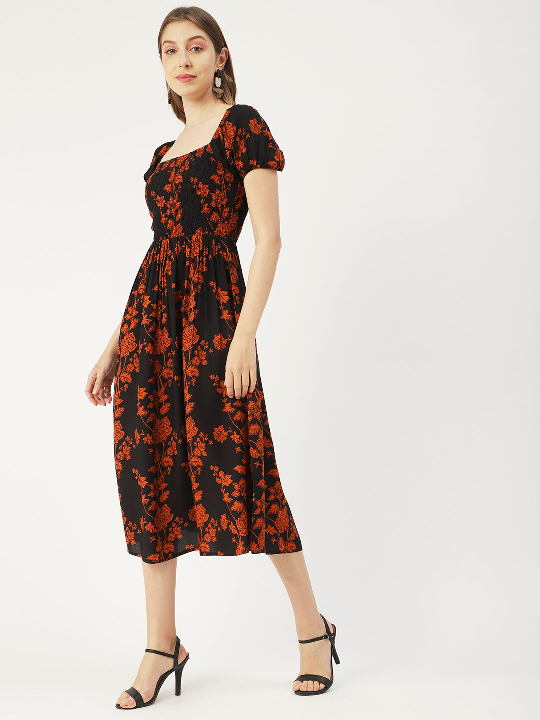 Printed Maxi Dress, Short Puff