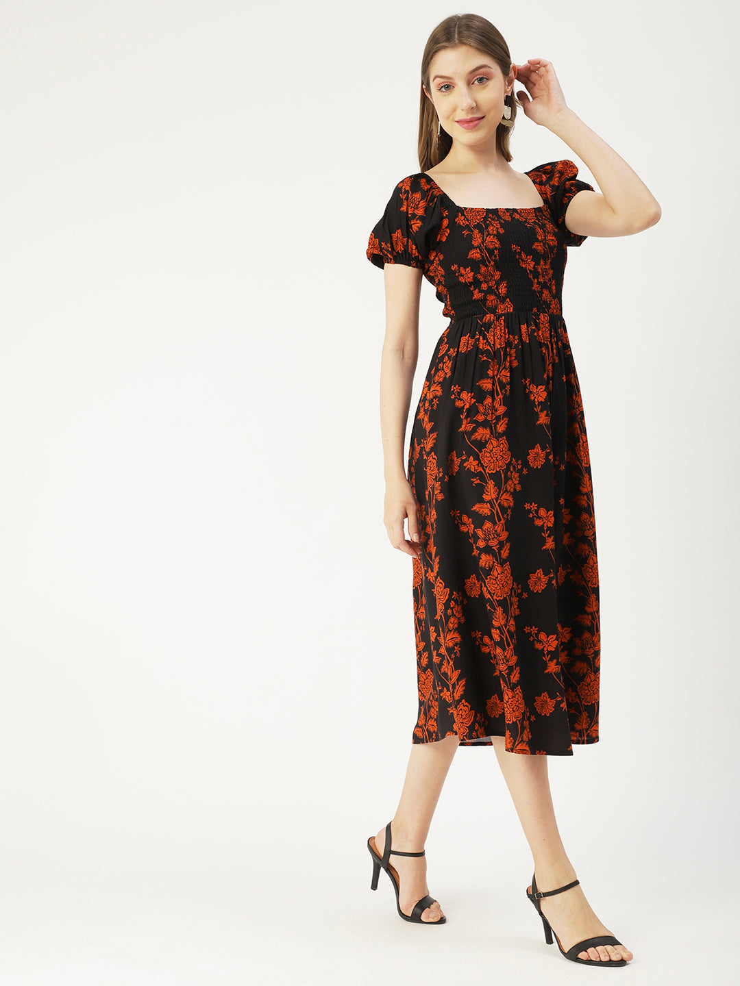 Printed Maxi Dress, Short Puff