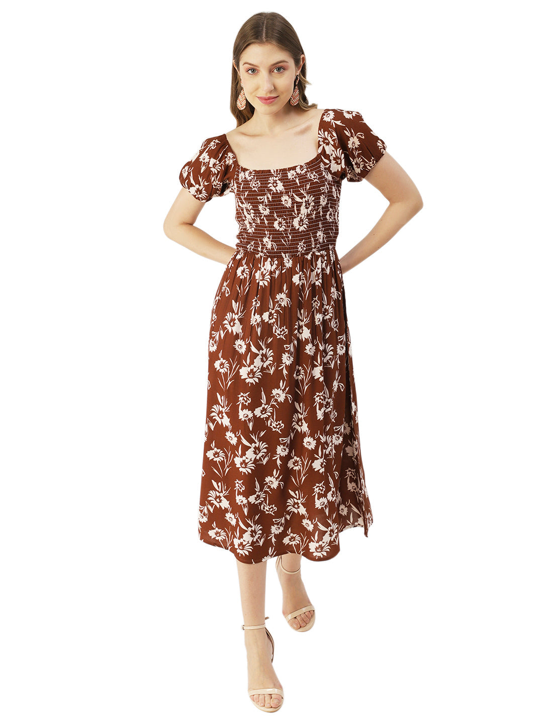 Printed Maxi Dress, Short Puff