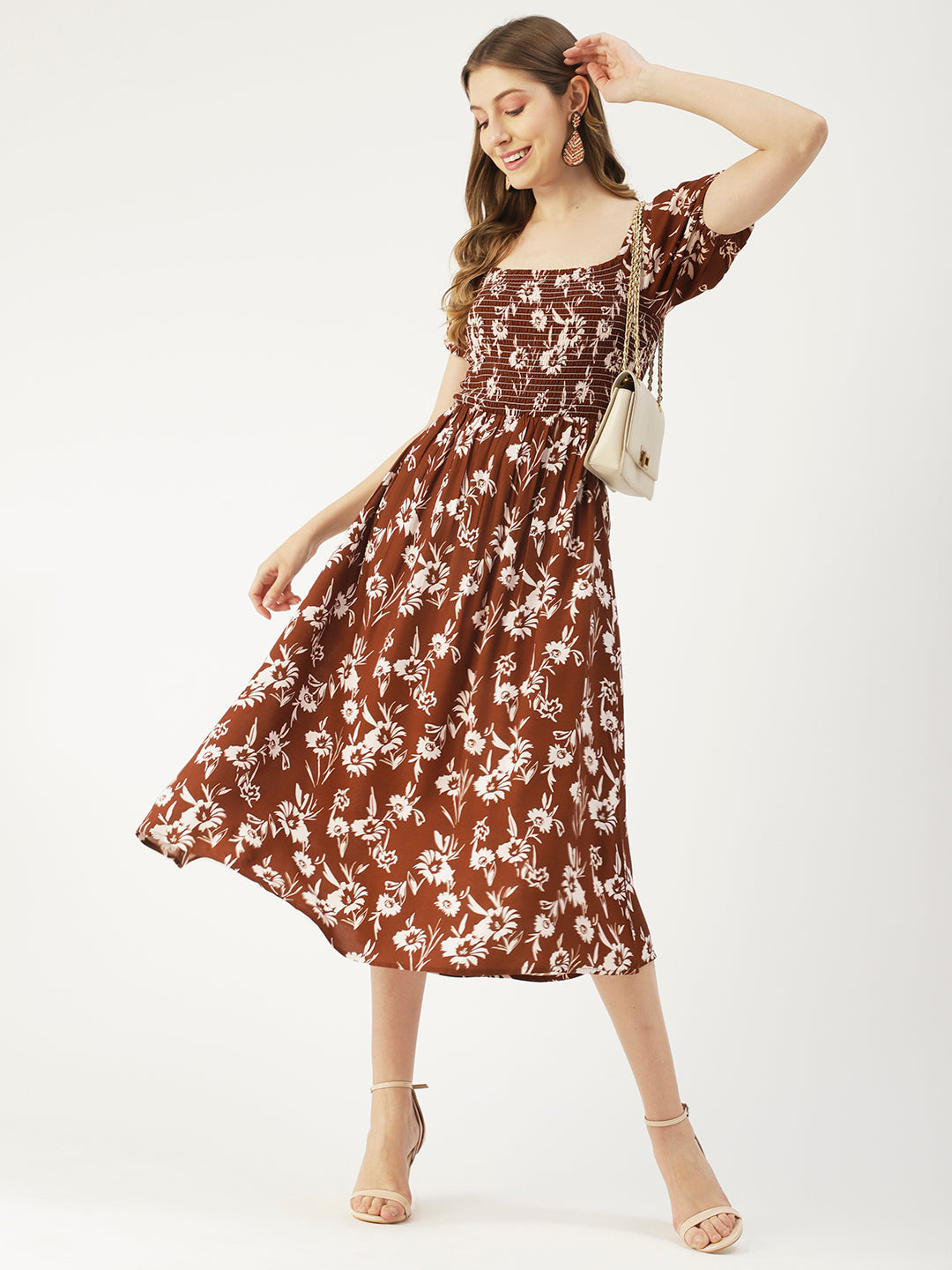 Printed Maxi Dress, Short Puff