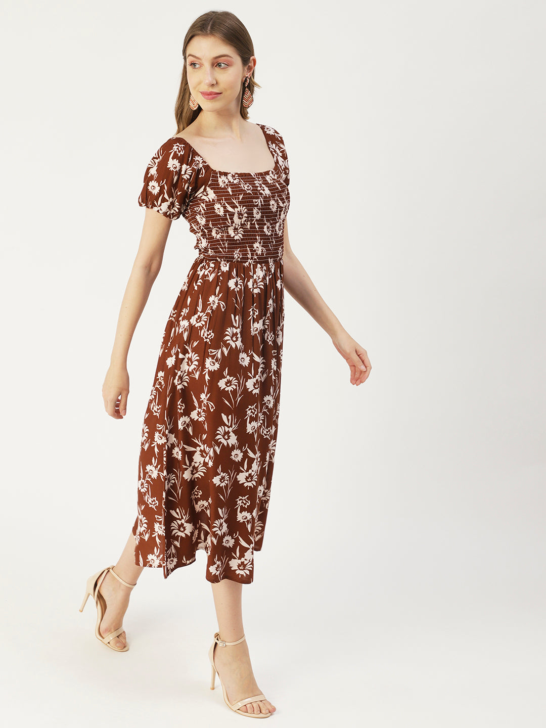 Printed Maxi Dress, Short Puff