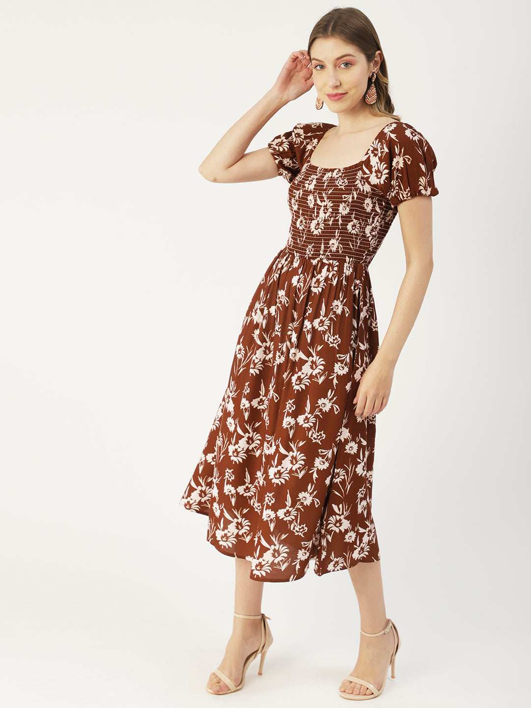 Printed Maxi Dress, Short Puff