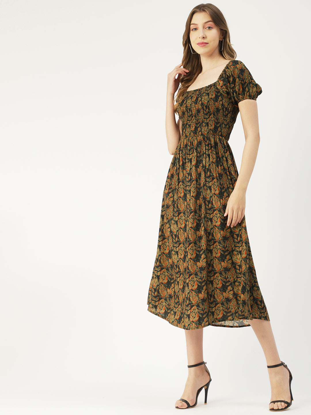 Printed Maxi Dress, Short Puff