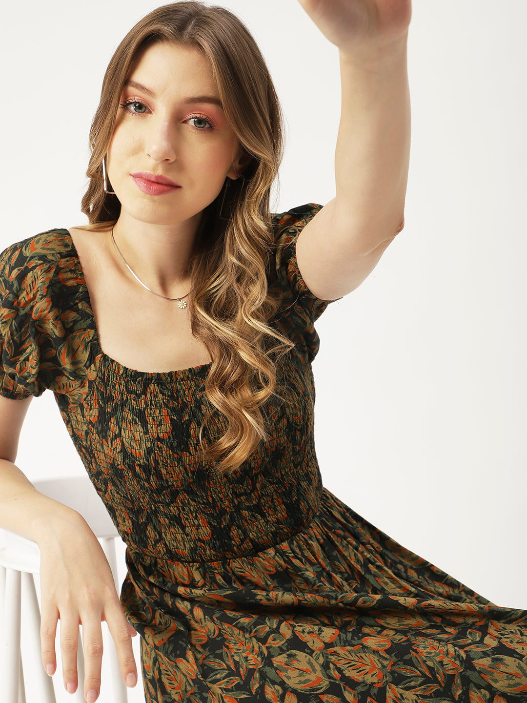 Printed Maxi Dress, Short Puff