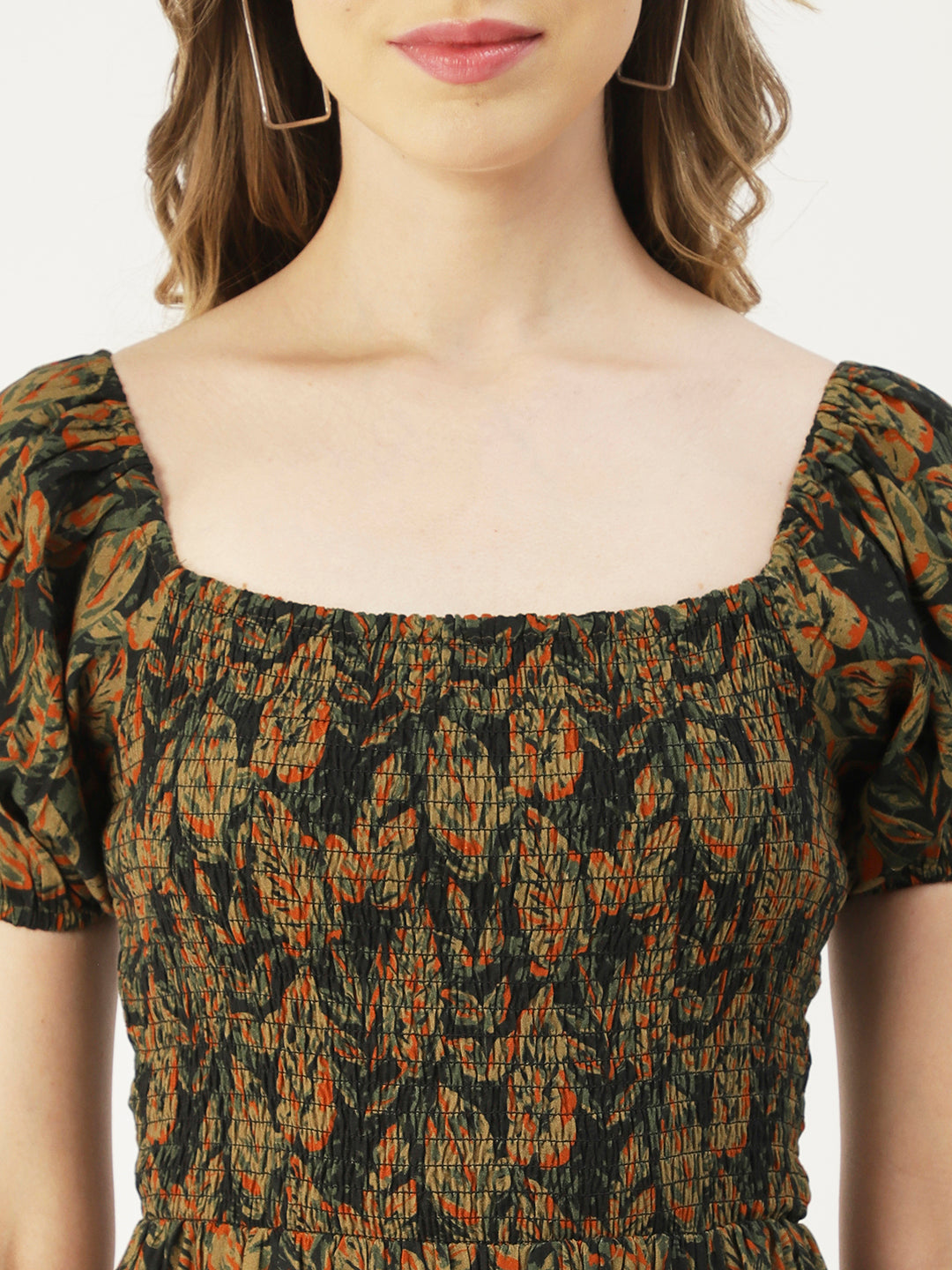 Printed Maxi Dress, Short Puff