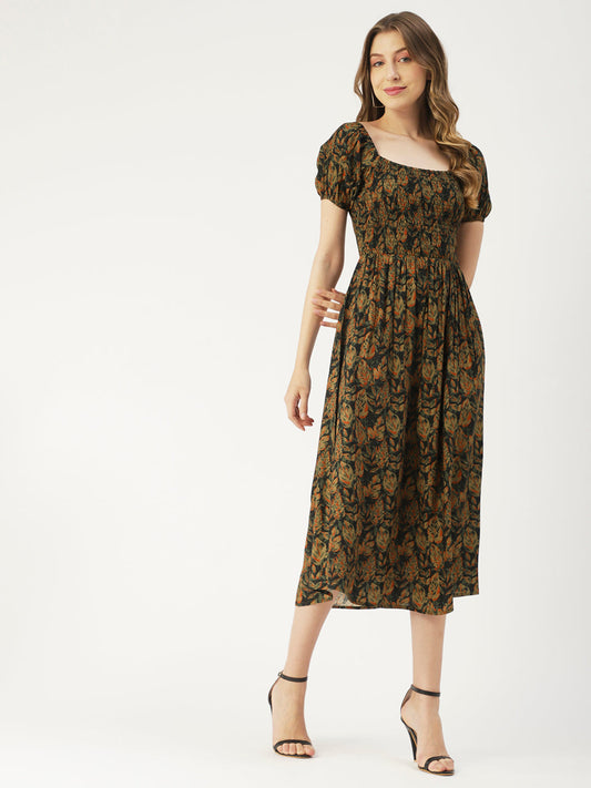Printed Maxi Dress, Short Puff