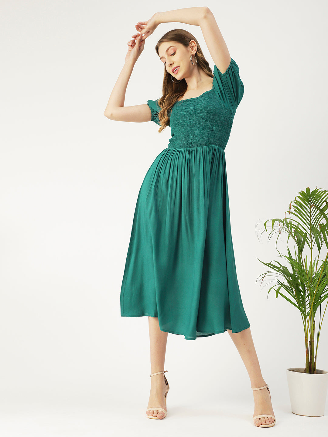 Printed Maxi Dress, Short Puff