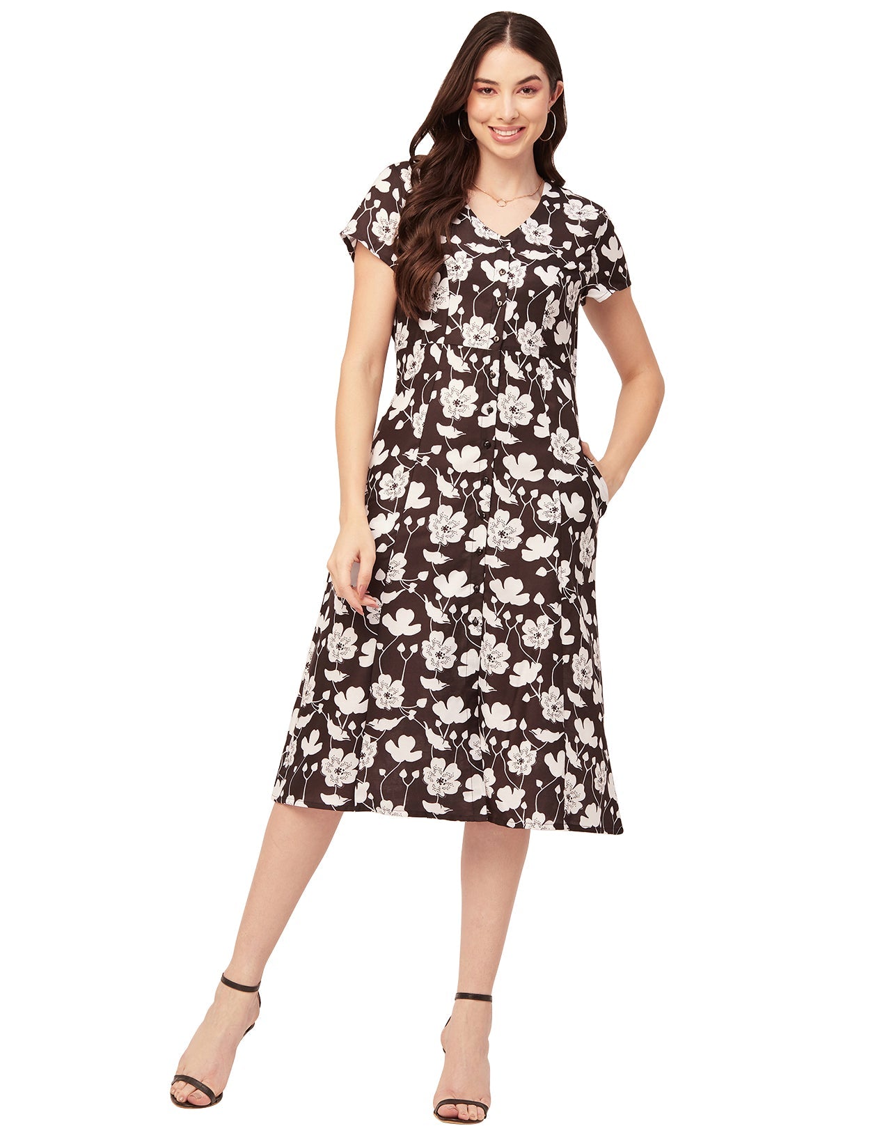 Printed Button Down Midi Dress