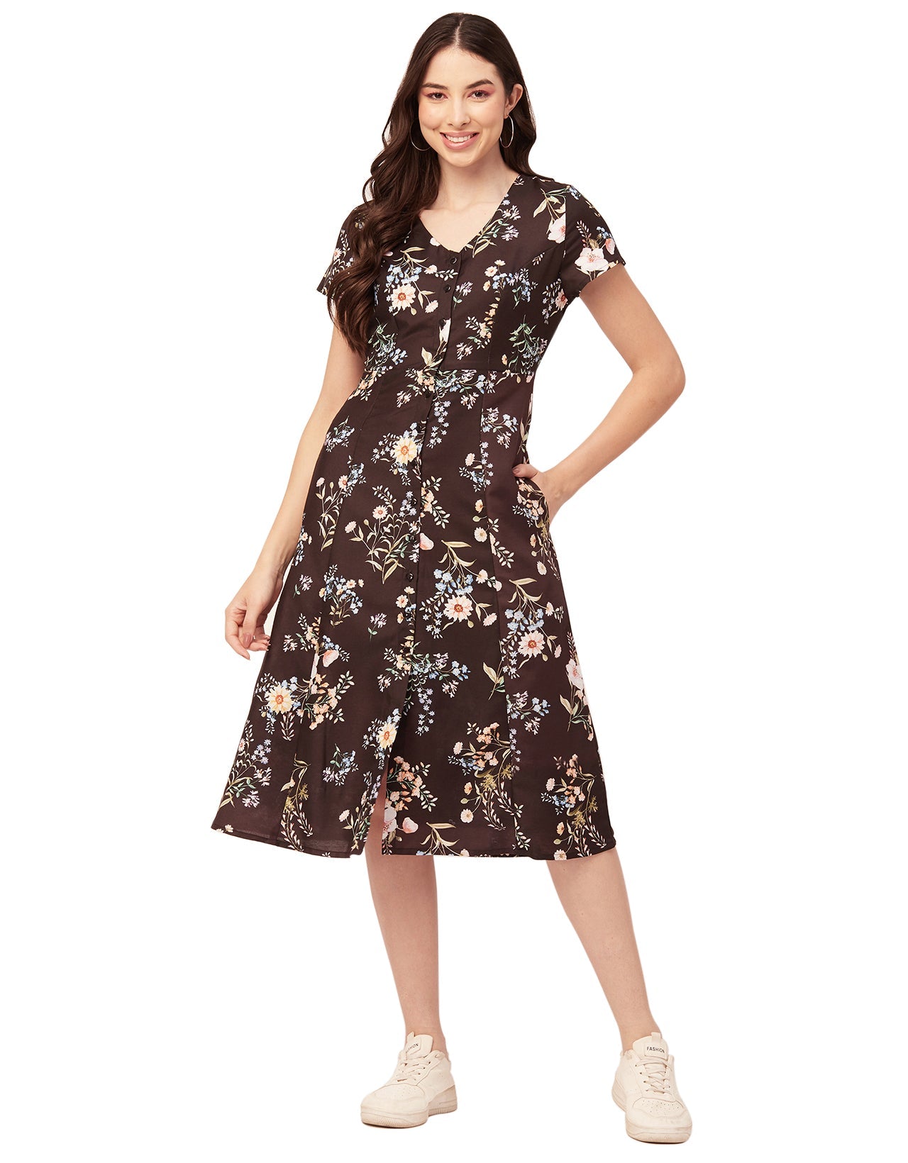 Printed Button Down Midi Dress