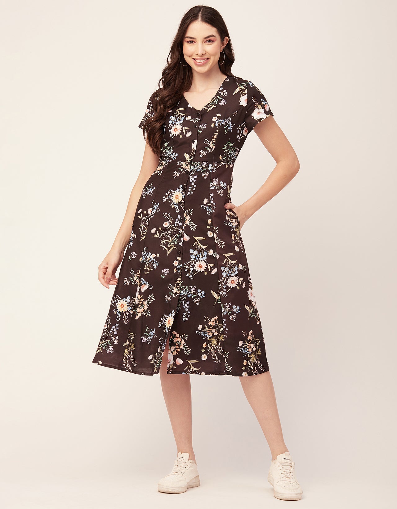 Printed Button Down Midi Dress