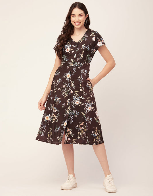 Printed Button Down Midi Dress