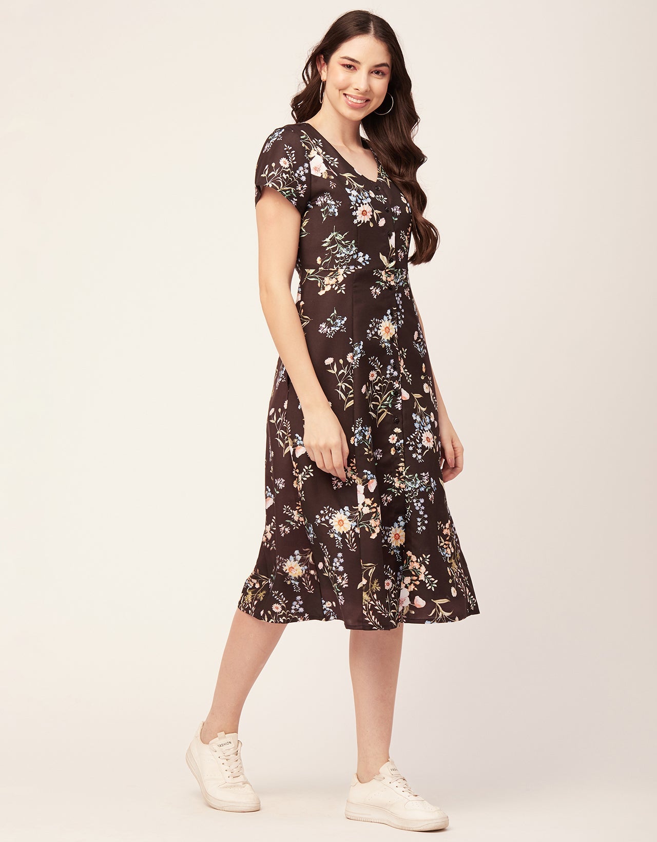 Printed Button Down Midi Dress