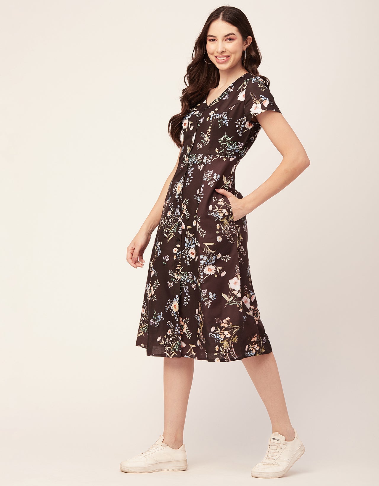 Printed Button Down Midi Dress