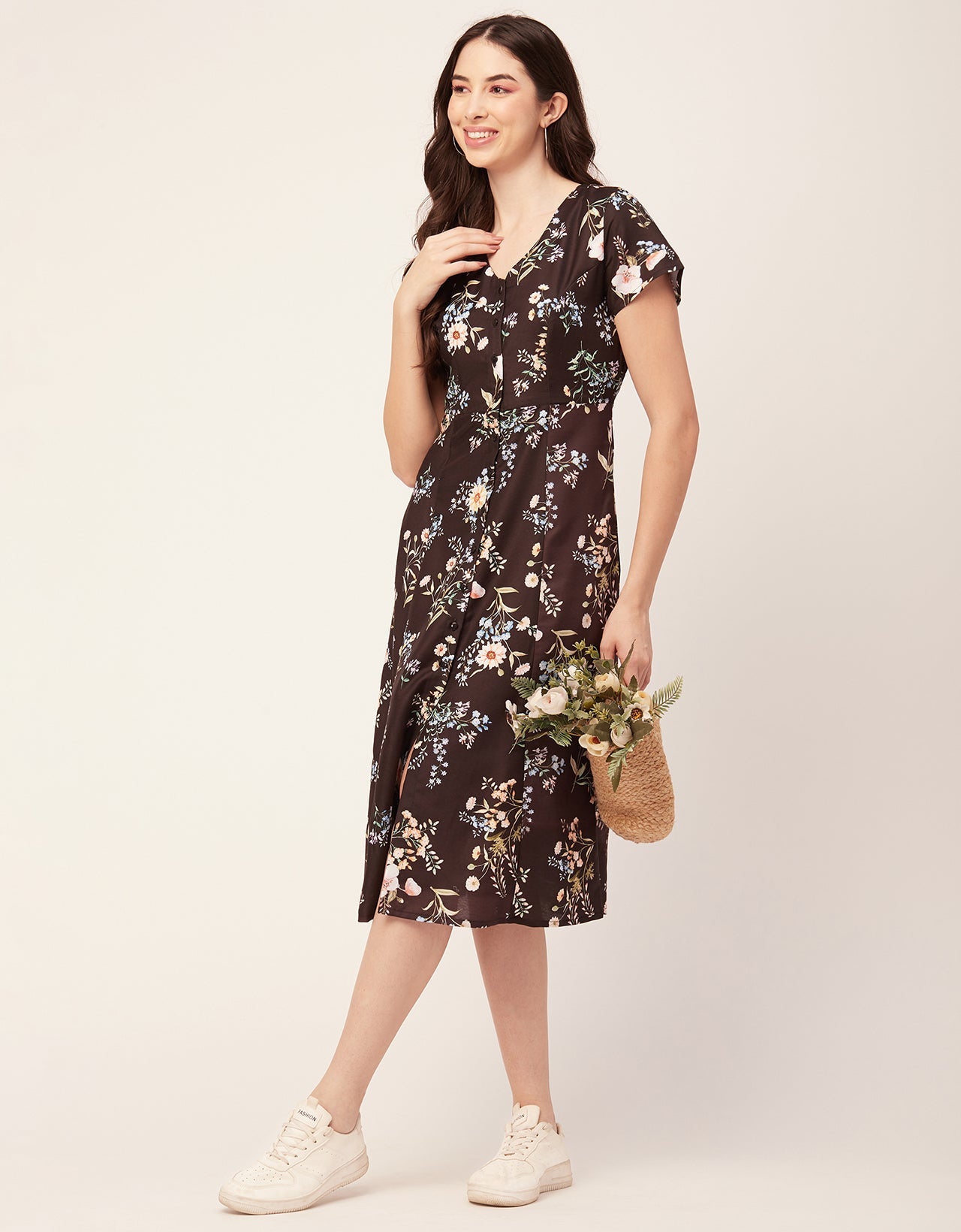 Printed Button Down Midi Dress