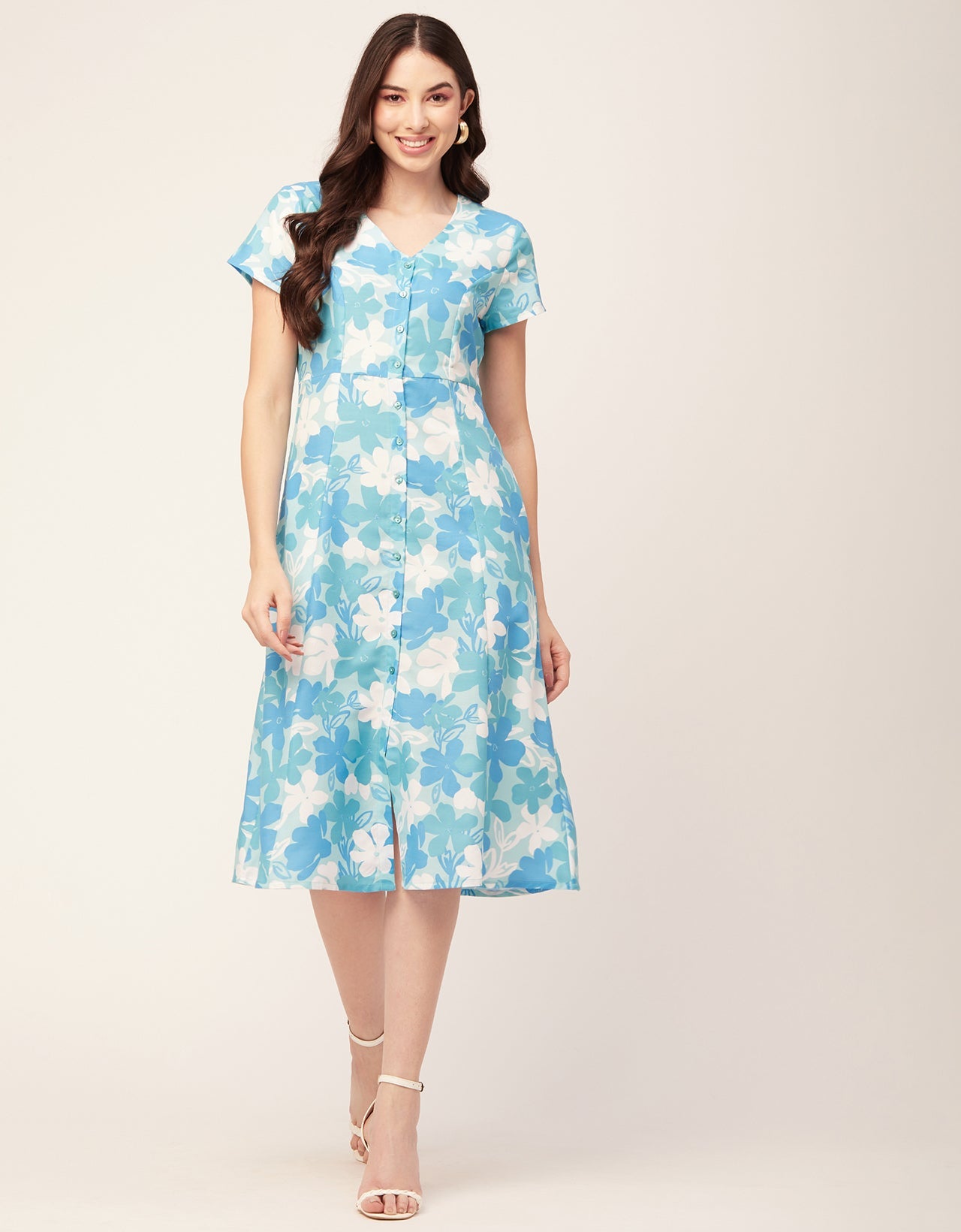 Printed Button Down Midi Dress