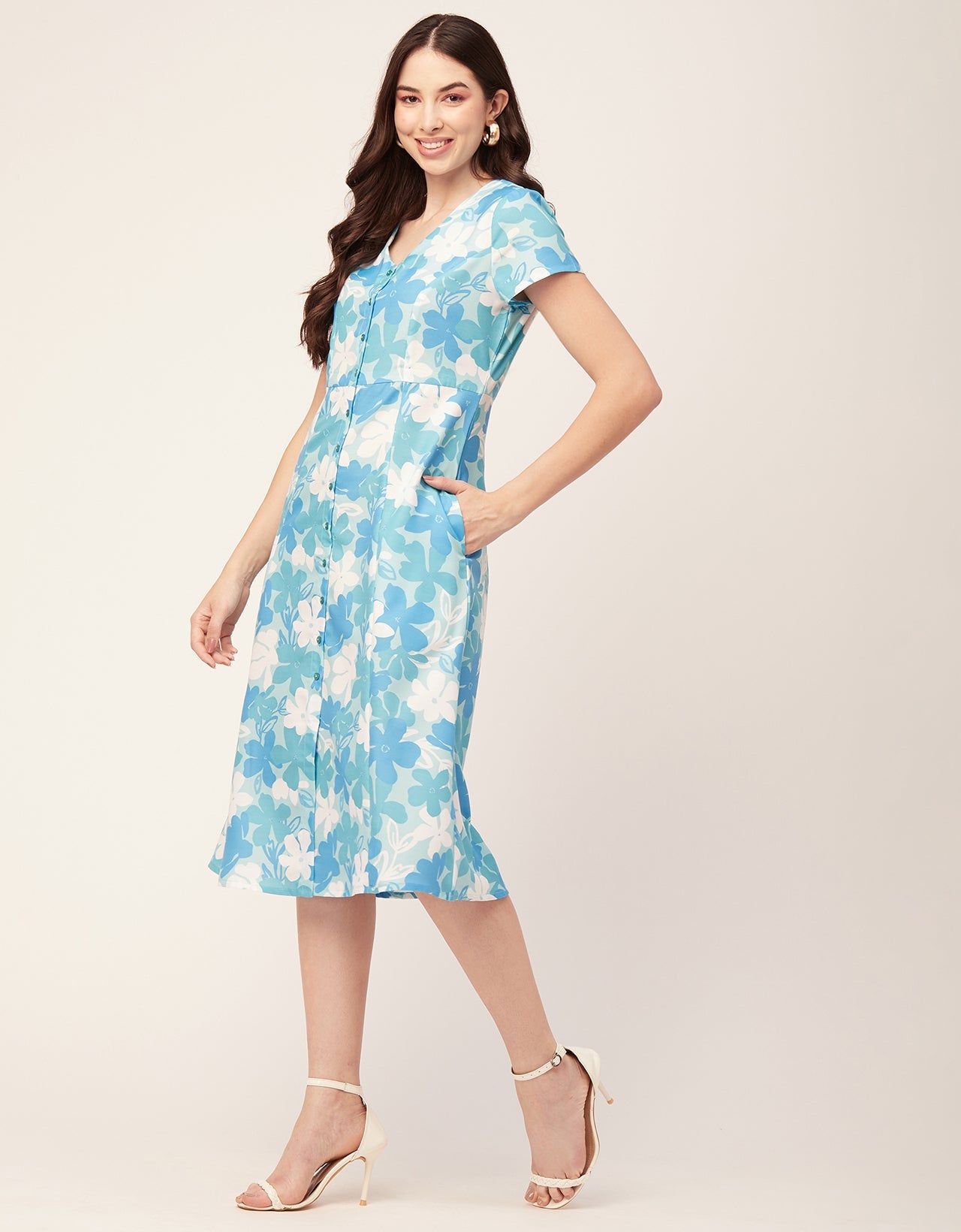 Printed Button Down Midi Dress