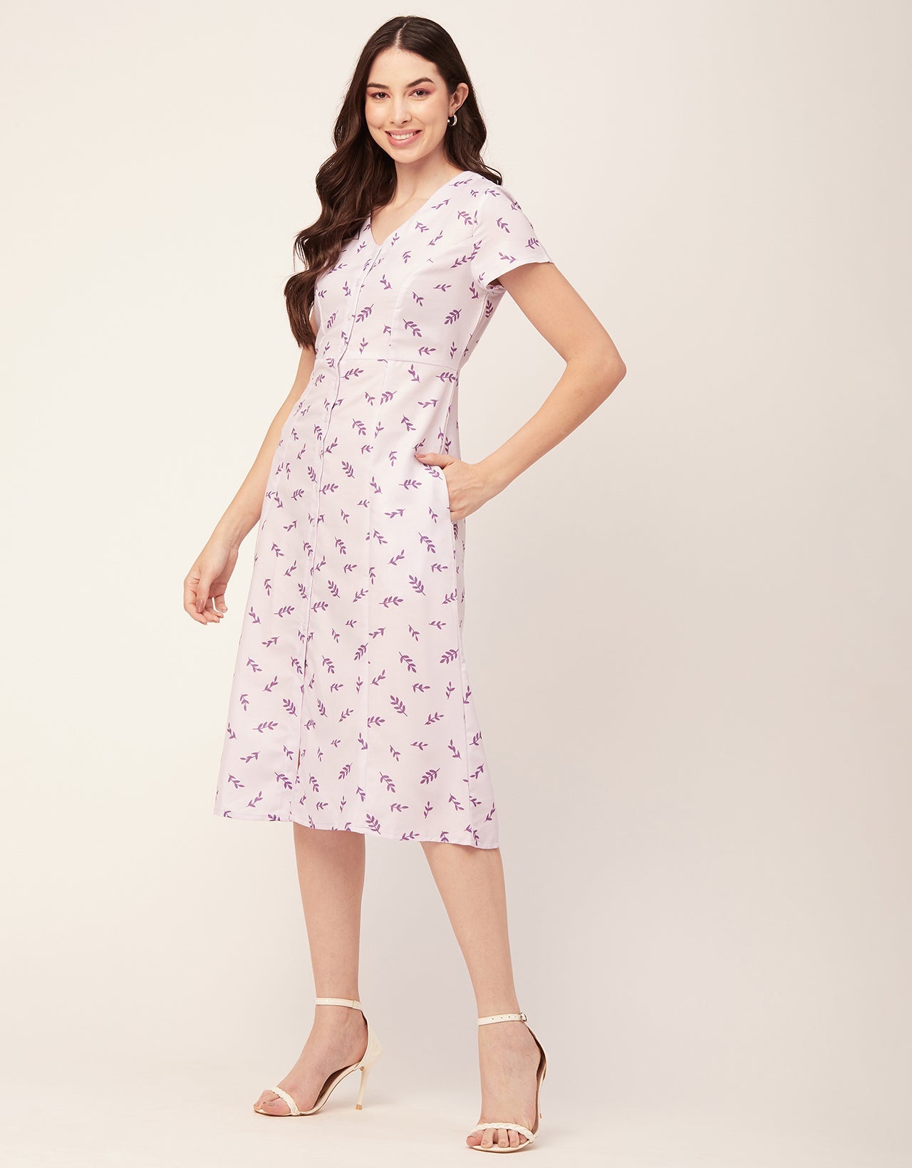Printed Button Down Midi Dress