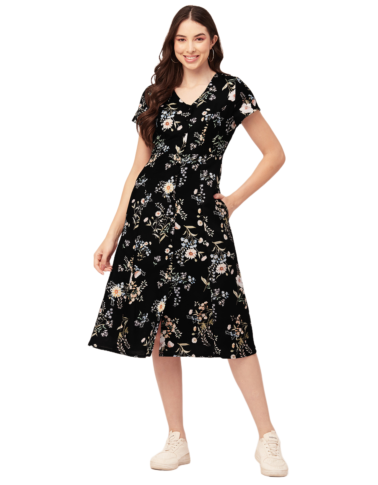 Printed Button Down Midi Dress