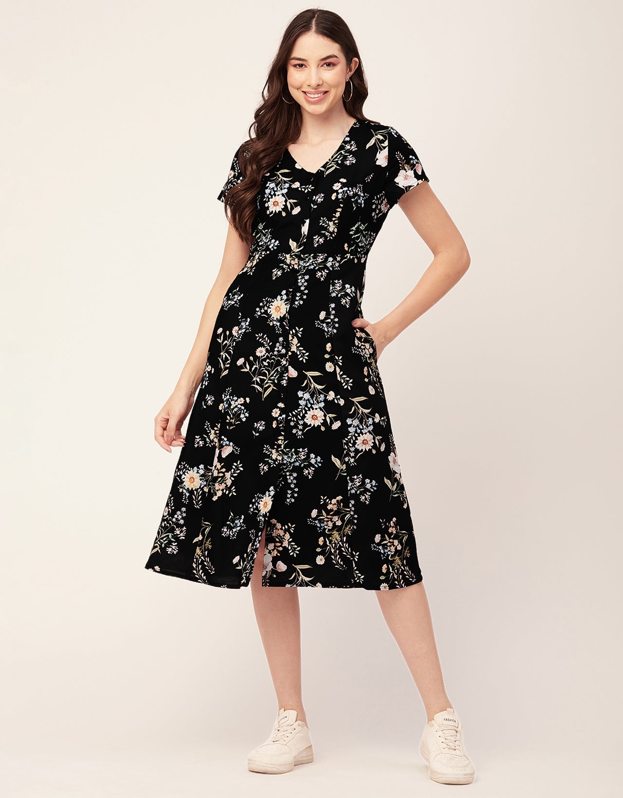 Printed Button Down Midi Dress
