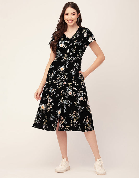 Printed Button Down Midi Dress